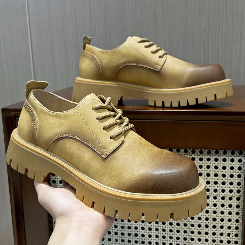 Туфли из натуральной кожи на каблуке-бублике, мужские желтые туфли в стиле ретро, белые мокасины в британском стиле, повседневная обувь Niche 2135-T