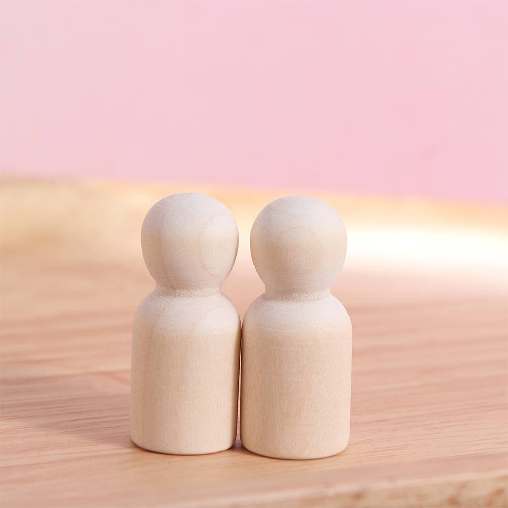 Natural Wood Handmade Male Female Wedding Decoration Wood Crafts Unpainted Figures Wooden Peg Doll