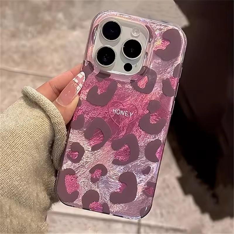 Чехол для телефона для iPhone 16 Pro Max 15 14 Plus 13 12 11 Милый Розовый Леопардовый Принт Стильный Прекрасный Сердечко Мягкая Обложка