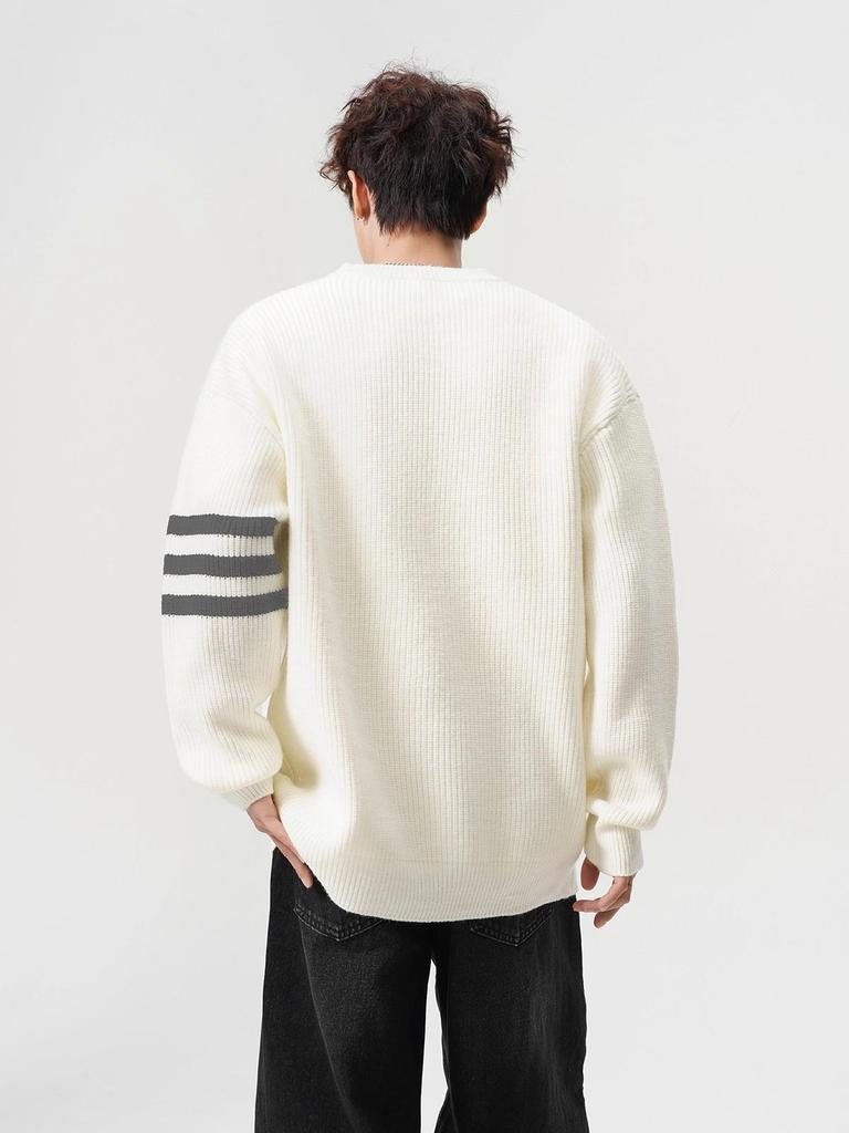 Unisex Striped Casual Knit Sweater - Winter Inner Base Layer, Round Neck