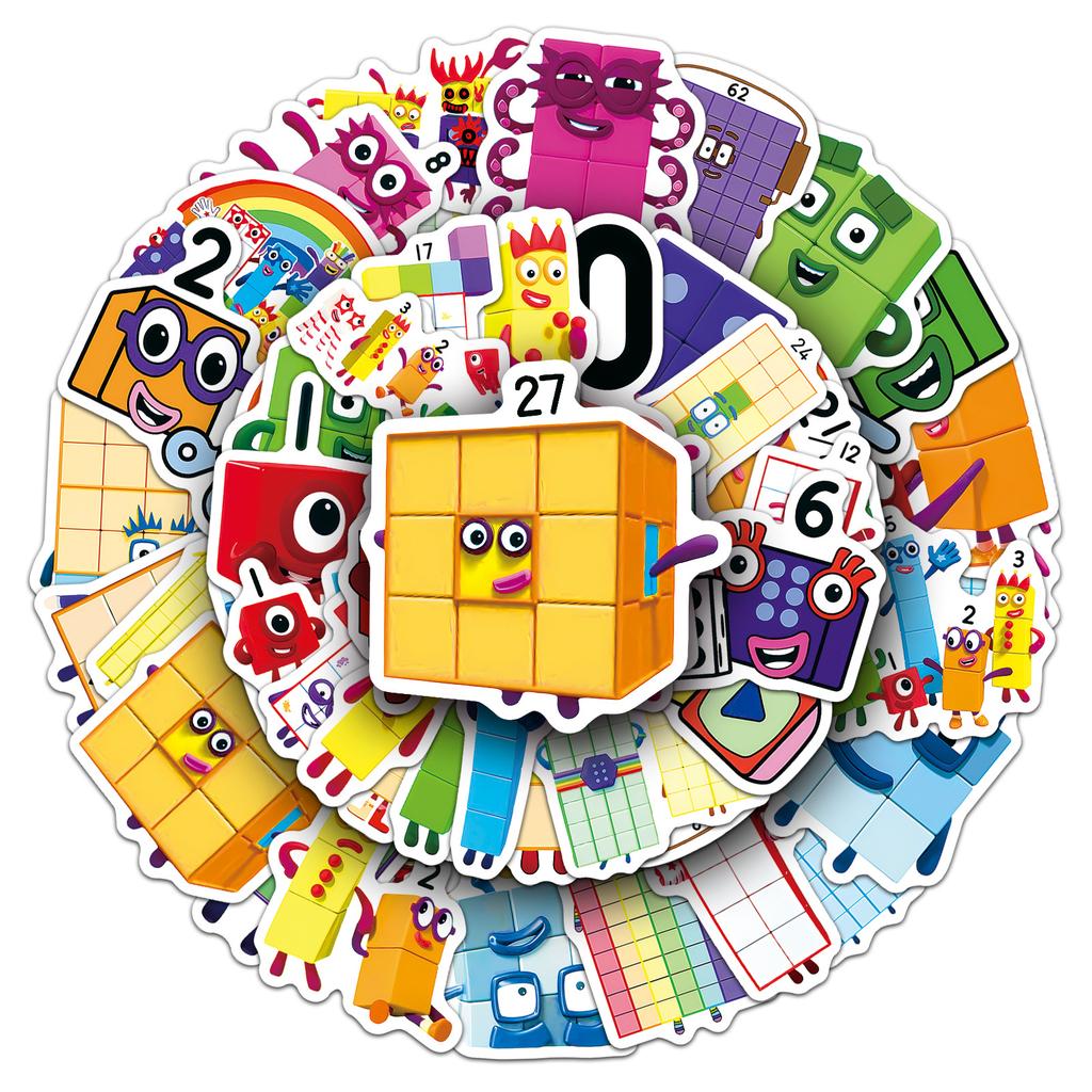 50pcs/1 lot Digital Block Sticker Cartoon Animation Educational Fun Children's Graffiti Stationery Desktop Stickers