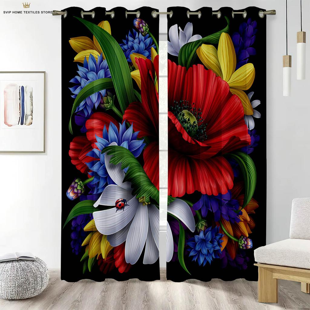 Шторы с цветочным принтом для спальни, романтический пасторальный стиль, легко стирать и ухаживать, украшение для дома, 2 шт.