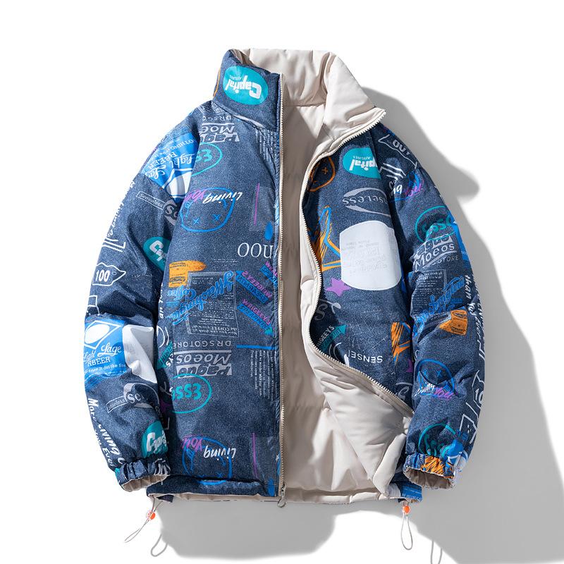 Двусторонняя одежда, мужская зимняя теплая стеганая куртка, свободная модная брендовая студенческая пара с стеганой курткой