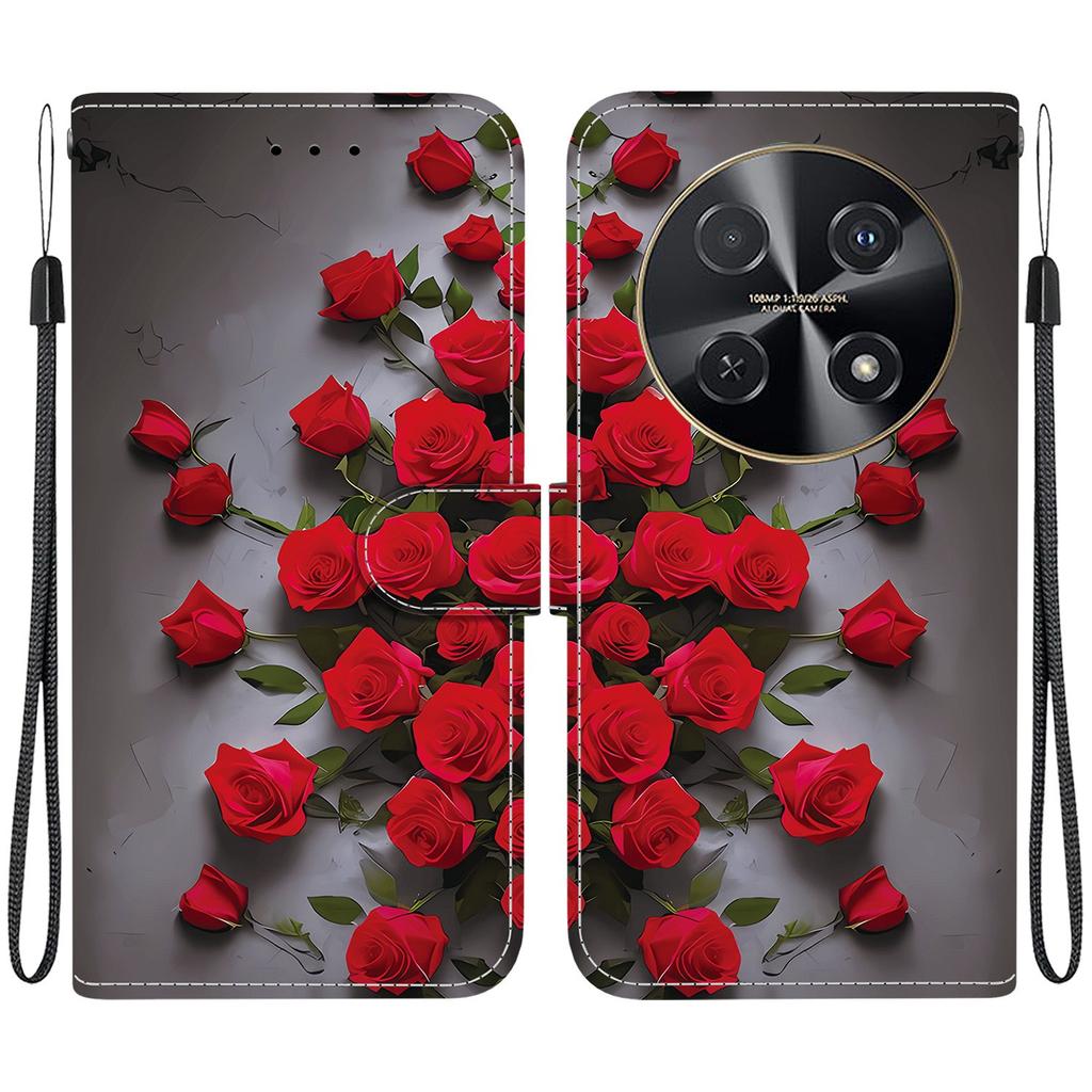 Чехол-книжка из искусственной кожи ручной работы для Huawei nova 12i, противоскользящий, противоударный чехол с ремешком на запястье и дизайном в виде сердца/розы/кошки