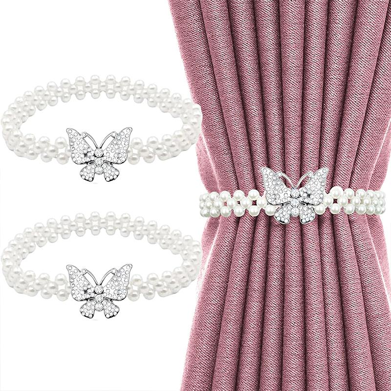 2 шт. эластичные современные ремни для штор, практичные бабочки, оригинальная пряжка для штор, не требующая перфорации, жемчуг