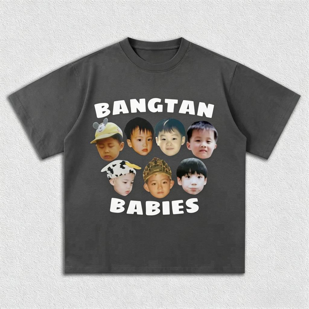 BTS Bangtan Babies Графическая Унисекс Футболка 100% Хлопок 2026 Лето Новая K-pop Оверсайз Уличная Мода Футболка с Круглым Вырезом Подарки для Фанатов