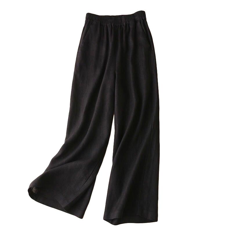 1PC Elastic Waist Straight Tube Pants Cotton Linen Wide Leg Pants Trousers Pants Women Loose Soft