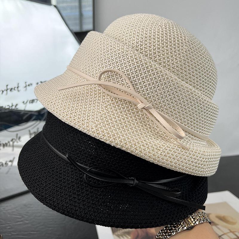 New foreign style elegant French hat short brim women's summer light bow fashion top hat knitted bucket hat
