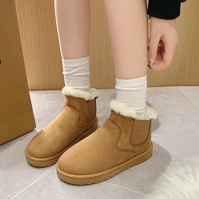 Мода 2024 Зима Новые Модные Зимние Сапоги для Женщин Толстая Подошва Плюшевые Одноногие Короткие Замшевые Теплые Хлопковые Сапоги