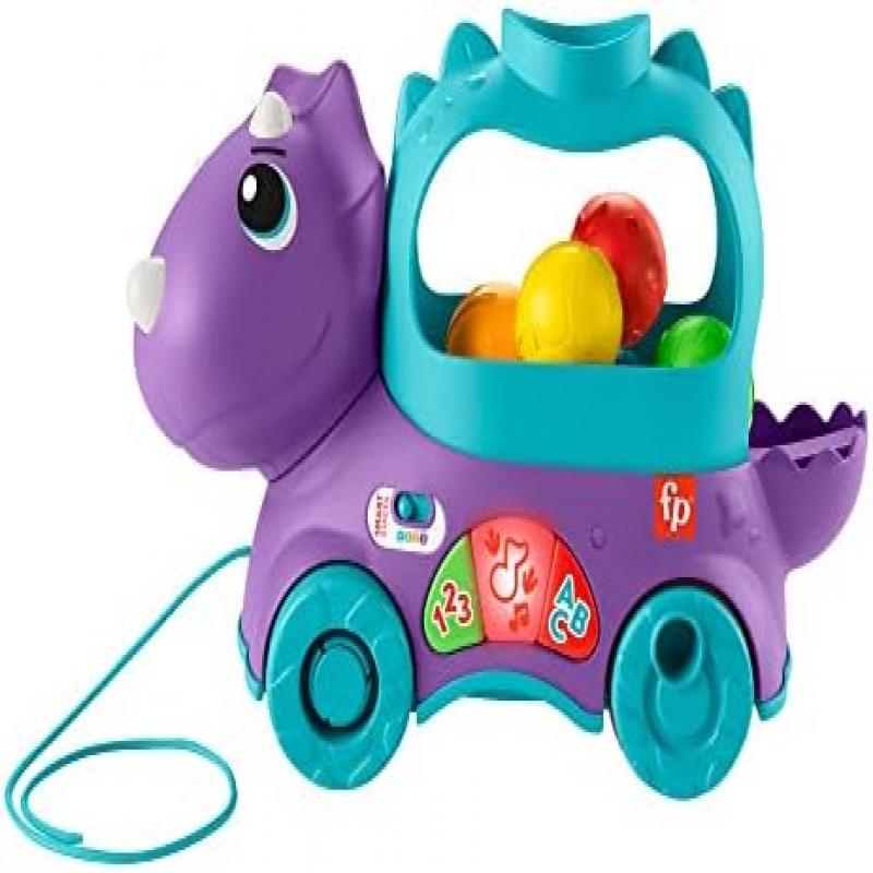 Игрушка-каталка Fisher-Price «Динозавр с шариками», Французская версия, Интерактивный ходунок-развивашка со светом и музыкой для детей от 1 до 3 лет