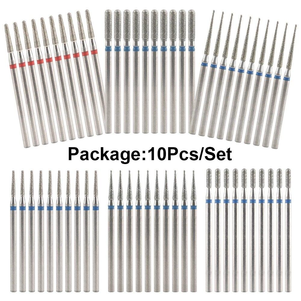 10 шт., сверла для ногтей, алмазные борфрезы, шлифовальные насадки, аксессуары для гель-лака для ногтей, инструмент для дизайна ногтей, хвостовик, резьба, полировка