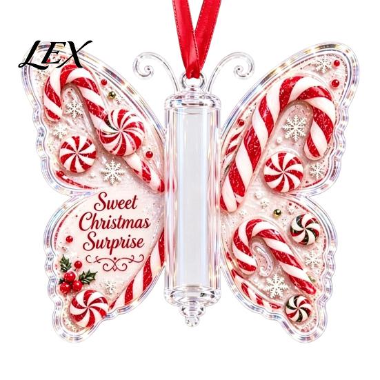 Holiday Party Hanging Decor Butterfly Cash Gift Ornament, Christmas Money Holder with Decorative Tags Festive Print, Acrylic Tree Pendant for Surprise