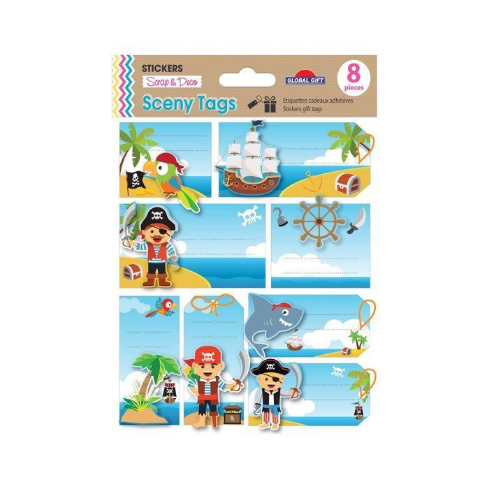 8 Self-adhesive Gift Labels - Pirates - Strings