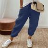 Fashion Cotton Linen Loose Casual Pants Women Plus Size Pocket Elastic Waist Wide Leg Pants Woman Solid Vintage Simple Office Ladies Trousers 24539