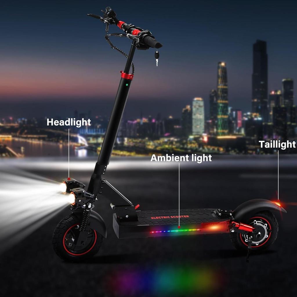 Foldable Adult Electric Scooter with Seat 48V15AH Up to 55KM Range,10" All-Terrain Tire IP54 Dual Disc Brake Cruise Control