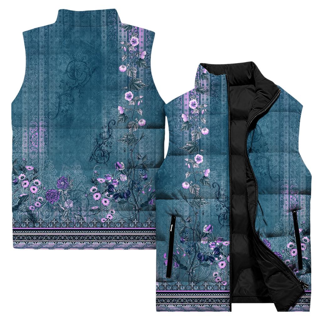 Ladies' Casual And Fashionable Sleeveless Vest Floral Pattern Printed Cotton Jacket
