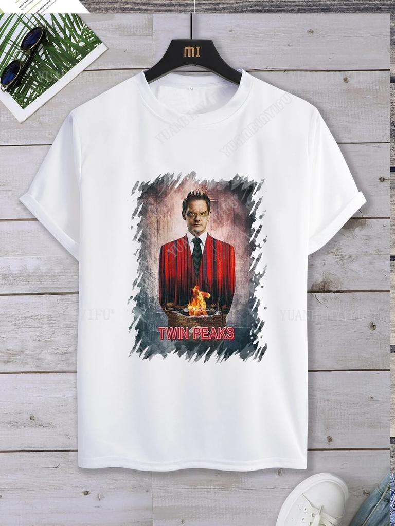 Хипстерская футболка с принтом Twin Peaks Унисекс Свободная футболка Топ Короткий рукав Круглый вырез Уличная Горячая Распродажа