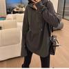 Dark Gray Hooded Long-sleeved T-shirt for Women In Autumn and Winter New Loose Slim Casual Design Mid-length Top