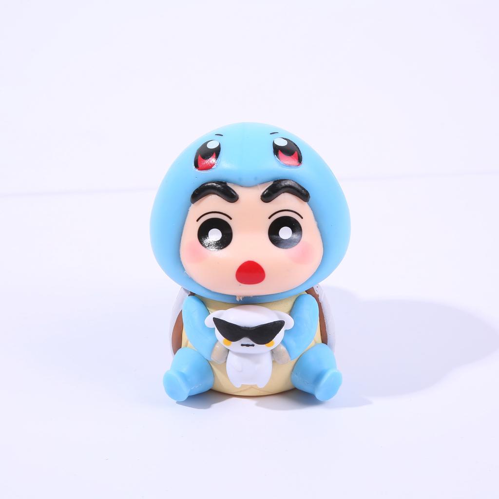 6pcs/set Crayon Shin chan Psyduck Eevee Charmander Bulbasaur Squirtle Action Figure Collection Model Toys