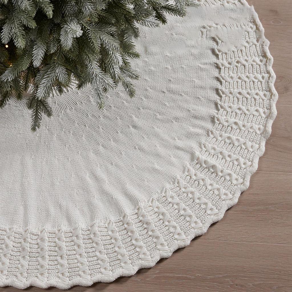 Knit Christmas Tree Skirt, Cable Knit Tree Skirt, Rustic Tree Skirt Decoration, Suitable For Christmas Trees, Foldable And Reusable
