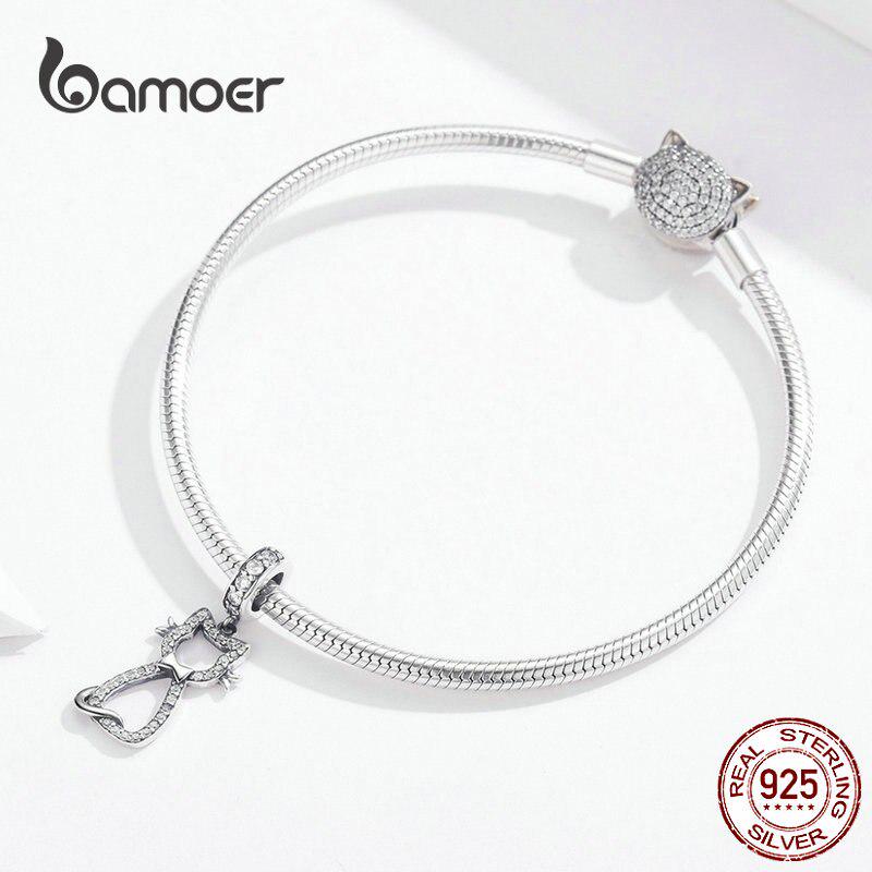 Подвеска BAMOER Cat Kitty из стерлингового серебра 925 пробы с прозрачным цирконием Уоттинга для домашних животных