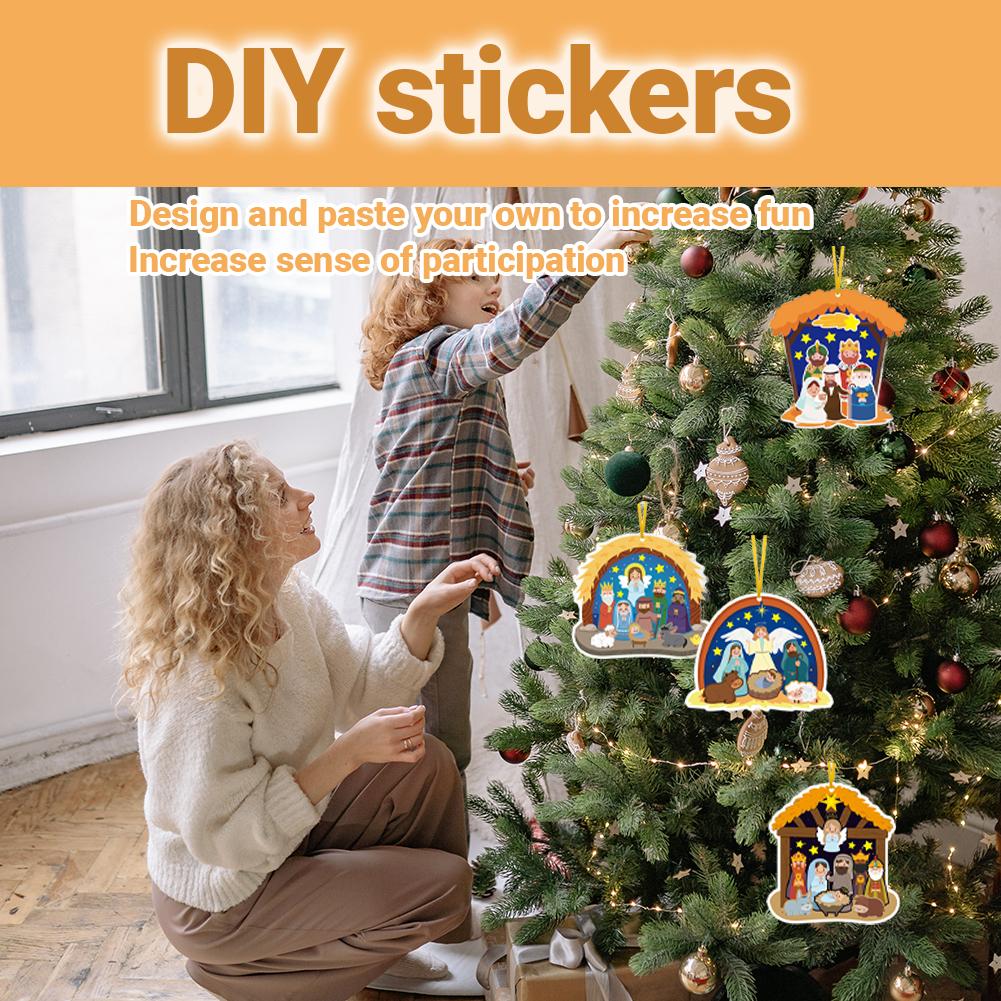 24 шт. Мультяшные наклейки-открытки «Сцена Рождества» DIY, Детские развивающие наклейки для Рождественской вечеринки, Украшение для Рождественской елки