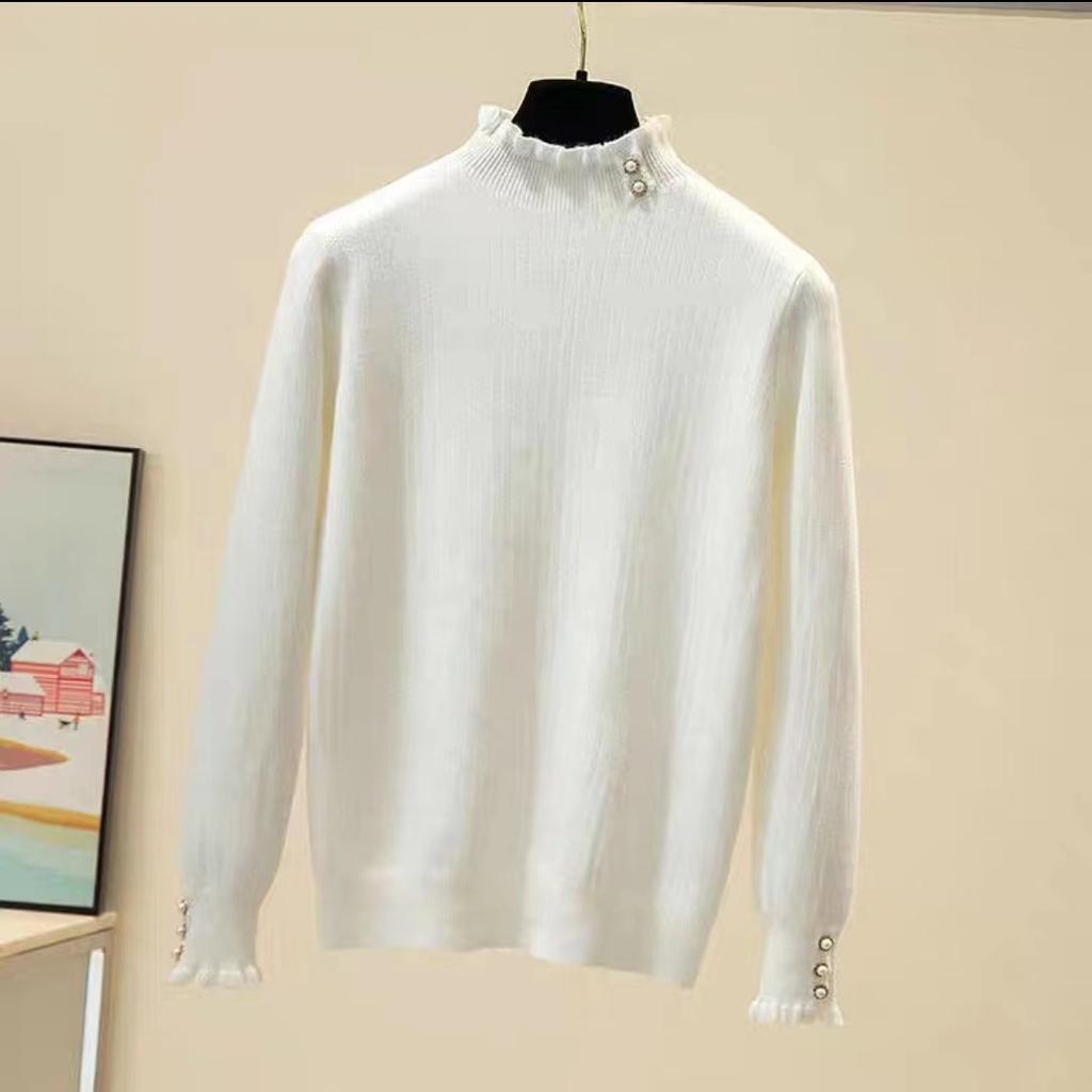 Цельный бархатный базовый слой с утолщенным флисом, осенне-зимний трикотажный свитер, женский пуловер, грибок, полувысокий ворот, дизайн с пуговицами