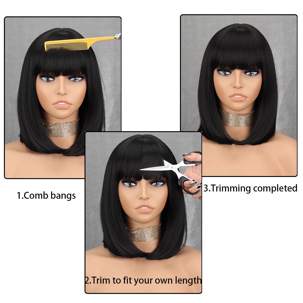 LISI HAIR Women Short Straight Black Bob Synthetic Fiber Wigs with Bangs Short Straight Wigs for Women Cosplay Lolita