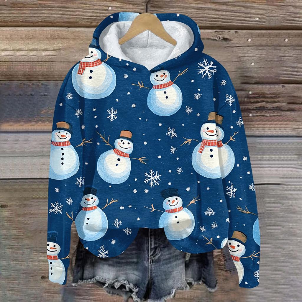 Женская модная повседневная толстовка с капюшоном и длинным рукавом с рождественским принтом