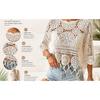 Women's Plain Fringe Trim Cut Out Sheer Cover Up-Boho Scallop Trim 3/4 Sleeve Beach Sarong for Vacation Poolside
