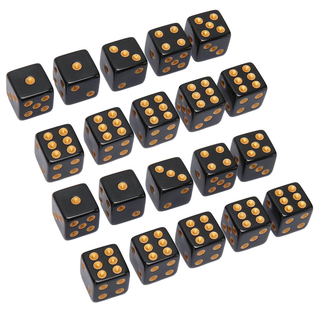 20PCS Black Dice 6 Sided Plastic Dice for Table Board Game Math Teaching Parties Straight Angle
