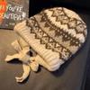 Autumn Winter 2025 New Woolen Hat Women Hepburn Style Striped Spliced Belt Thickened Warm Knitted Ear Protection Hat