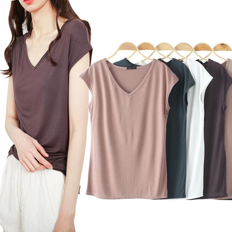 Sleeveless V-Neck Slim-Fit Modal T-Shirt for Women - Summer 2024 Korean Style