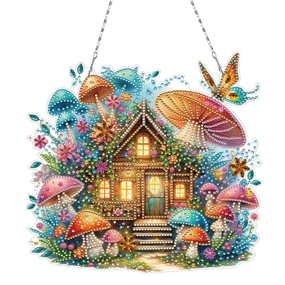 Diamond Painting Ornaments Acrylic Special Shape Mushroom Hut Rhinestone Diamond Art Pendants Diamond Painting Hanging Pendant