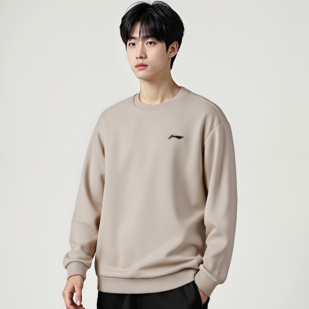 Li Ning Sweatshirts Unisex Seed Yellow Gray Crew Neck Moderate Cardigan AWDVG81-3
