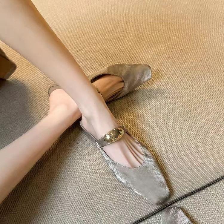 2025 сумка с квадратным носком, голова, крутые тапочки, женская летняя обувь, толстый каблук, полушлепки, летние сандалии, туфли-лодочки, обувь Мюли без каблука