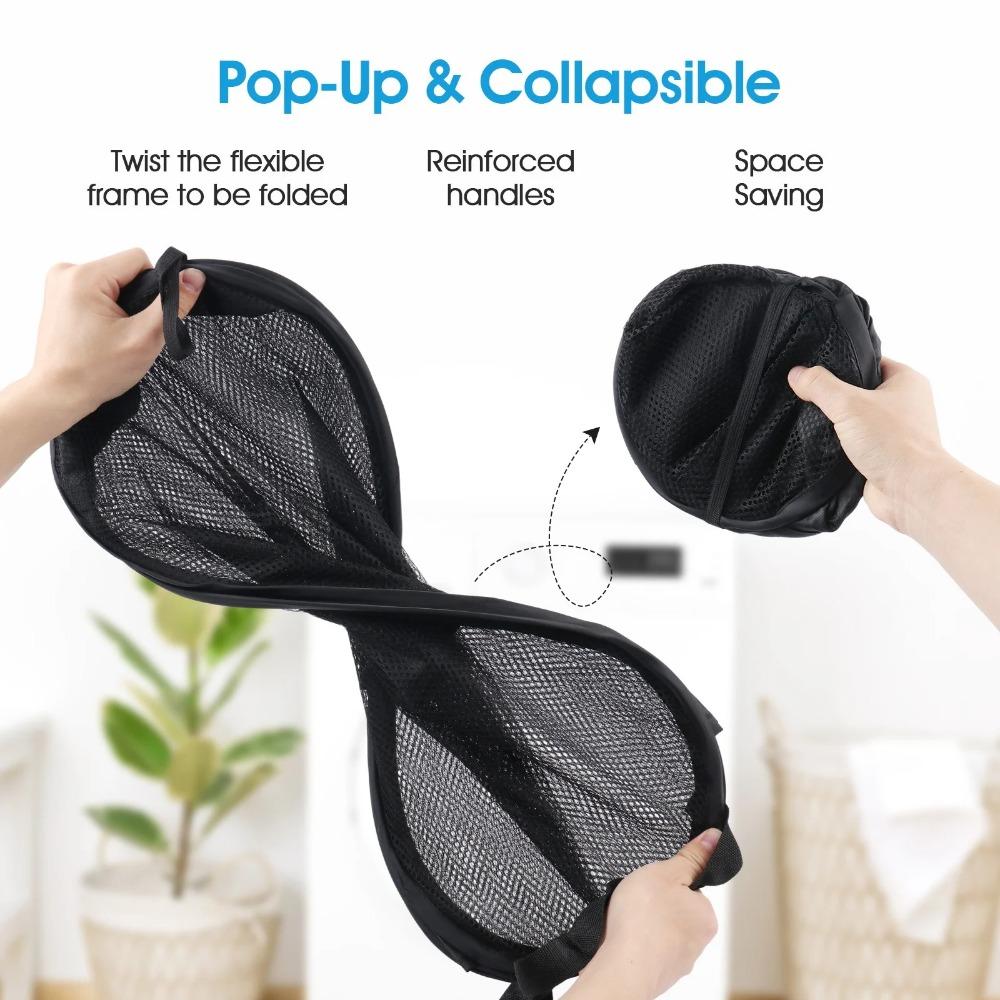 2-piece pop-up mesh laundry basket, foldable laundry basket, 74 liters, with side pockets