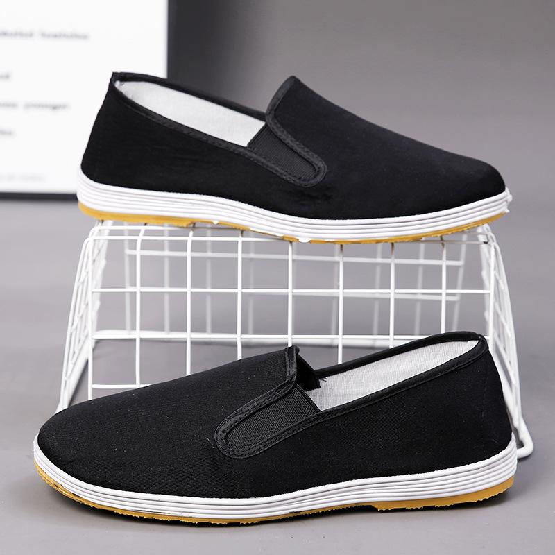 Старые пекинские тканевые туфли мужские летние легкие дышащие впитывающие пот рабочие повседневные туфли с одной педалью мужские туфли черные тканевые туфли