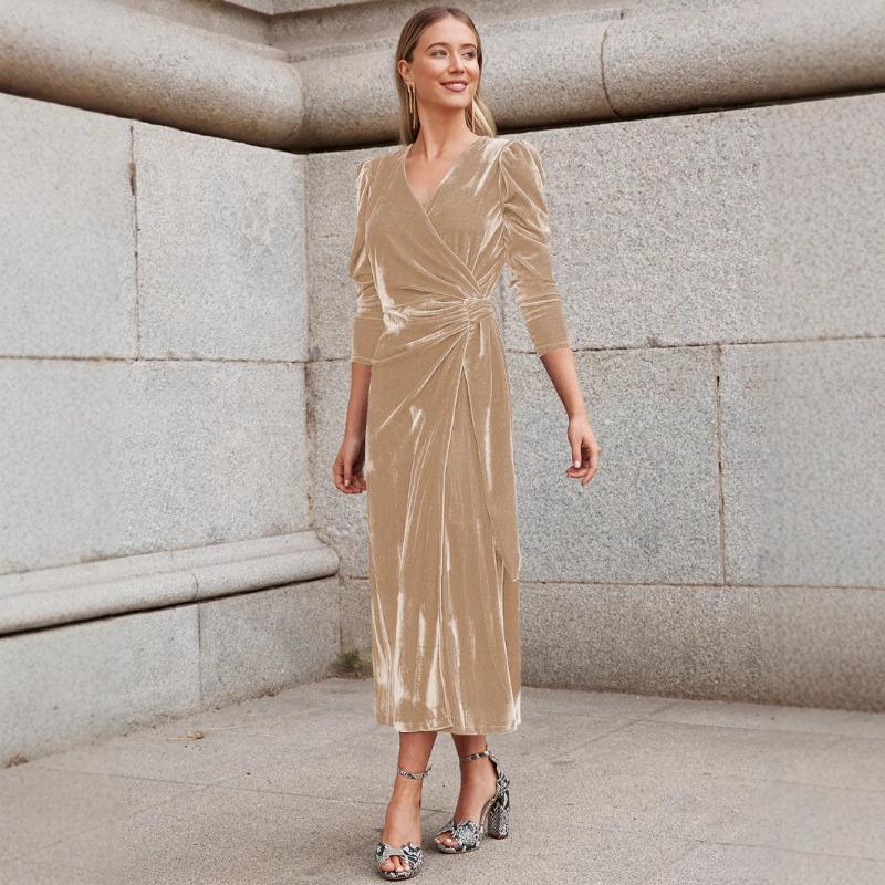 Женское шифоновое длинное платье с длинными рукавами