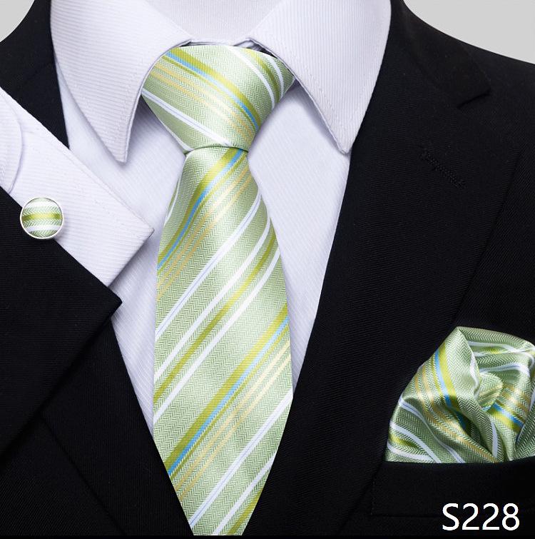 Men's 8cm Solid & Polka Dot Plaid Tie Set with Cufflinks & Pocket Square