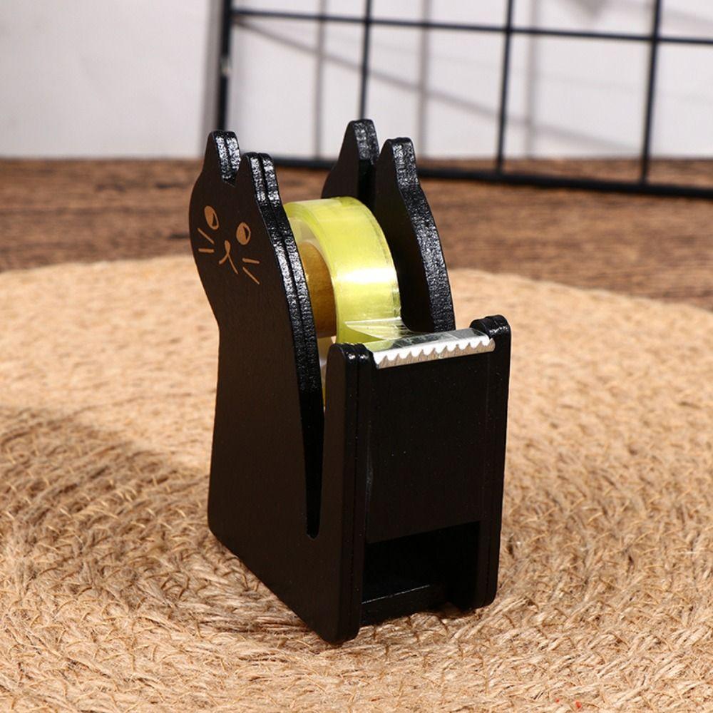Милый резак для скотча в форме кошки, держатель для скотча, офисные аксессуары, деревянный диспенсер для скотча, васи-лента