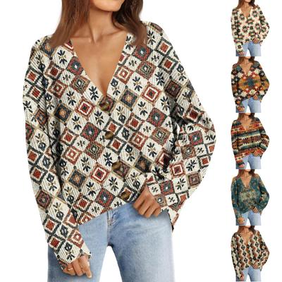 Женский модный кардиган с длинным рукавом, V-образным вырезом, на пуговицах, свободного кроя, с рождественским принтом