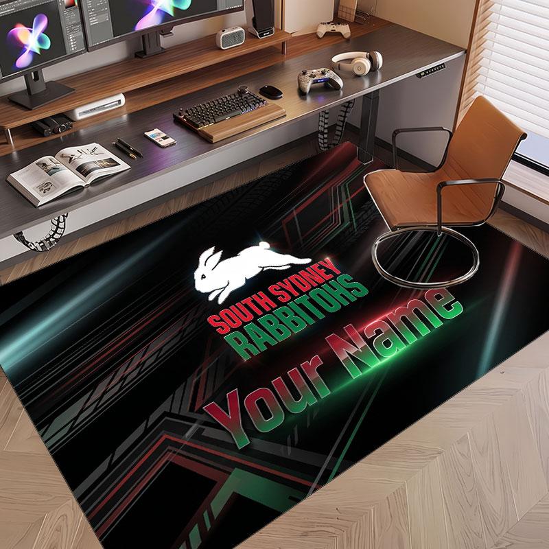 Custom Rug South Sydney Rabbitohs Pattern Print Name Text Soft Non‑Slip Floor Carpet for Home Indoor Decoration