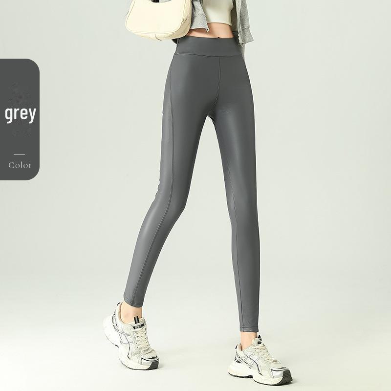 Женские леггинсы из матовой искусственной кожи с высокой талией и бархатной подкладкой — длина девять точек, 2024 г.