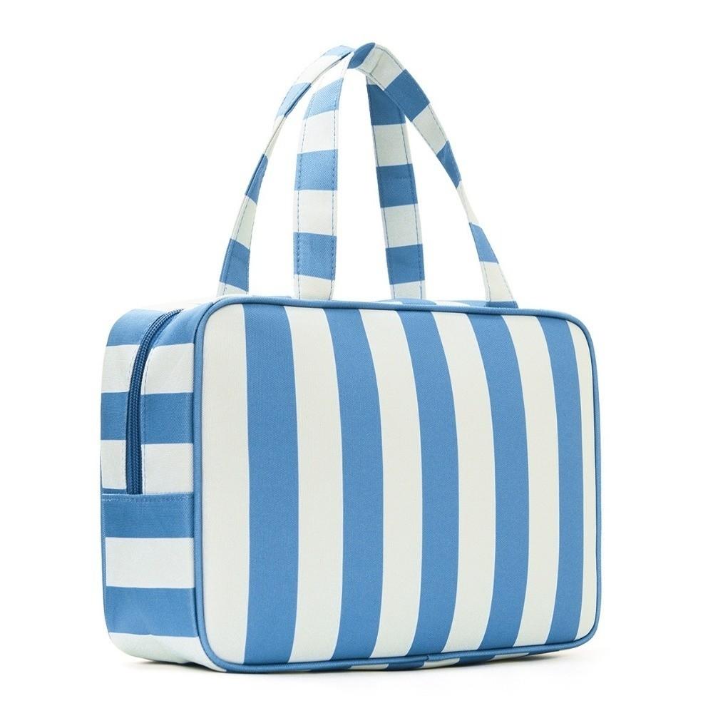 Large Capacity Striped Toiletry Storage Bag Multi Compartment Cosmetic Pouch Weekend Getaway