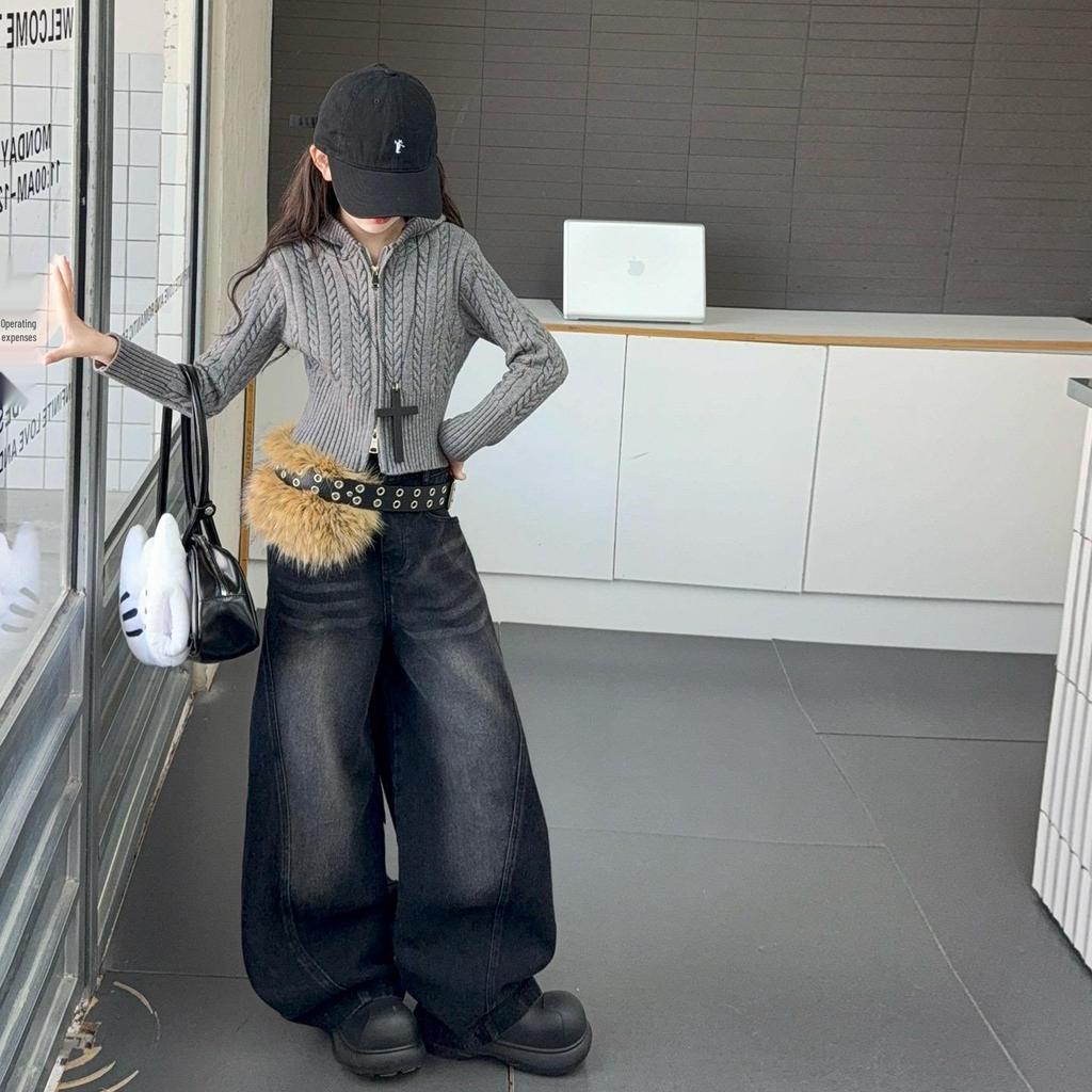 Комплект для девочек «Осень 2025», кардиган с капюшоном и джинсы в корейском стиле