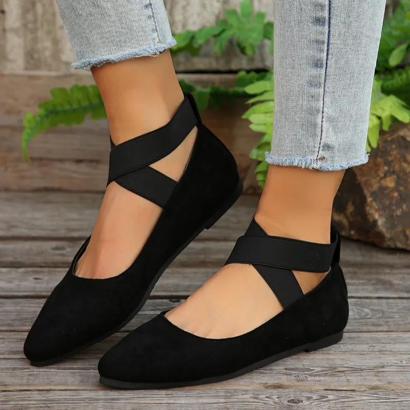Flat Shoes Comfortable Dress Shoes Elastic Ankle Straps Classic Ballerina Flats Slip On For Women  Loafers Women