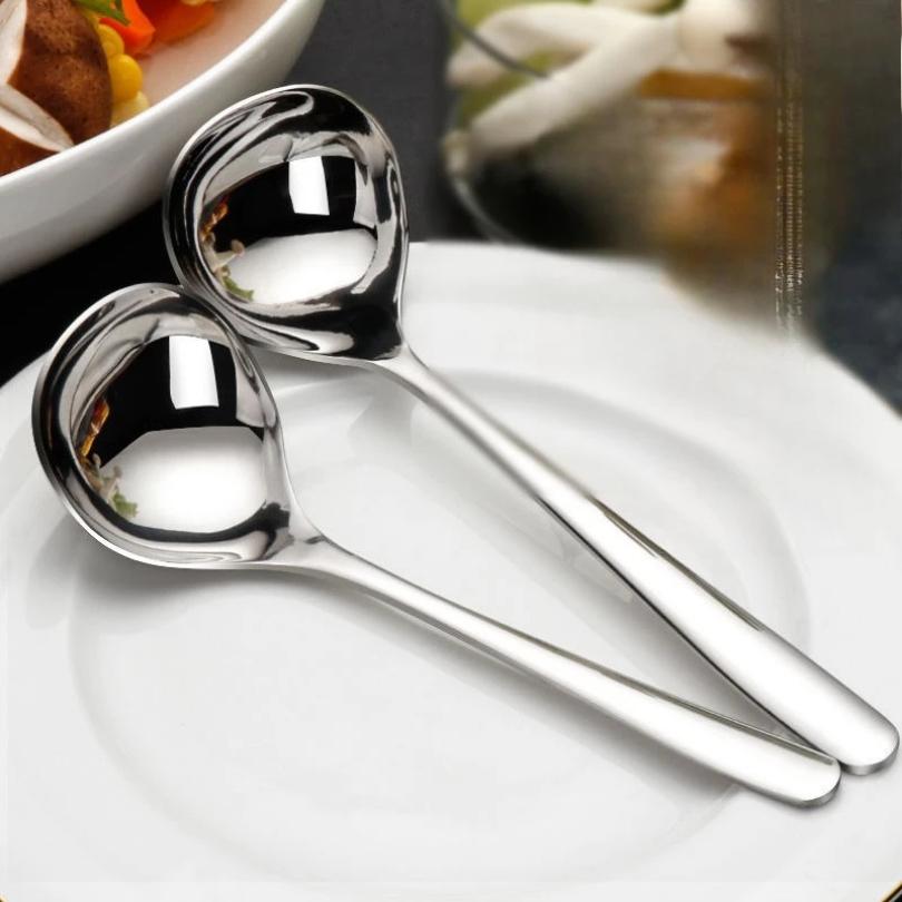 1PCS Stainless Steel Soup Spoon Ergonomic Handle Deep Bowl Design Kitchen Utensil for Home Cooking