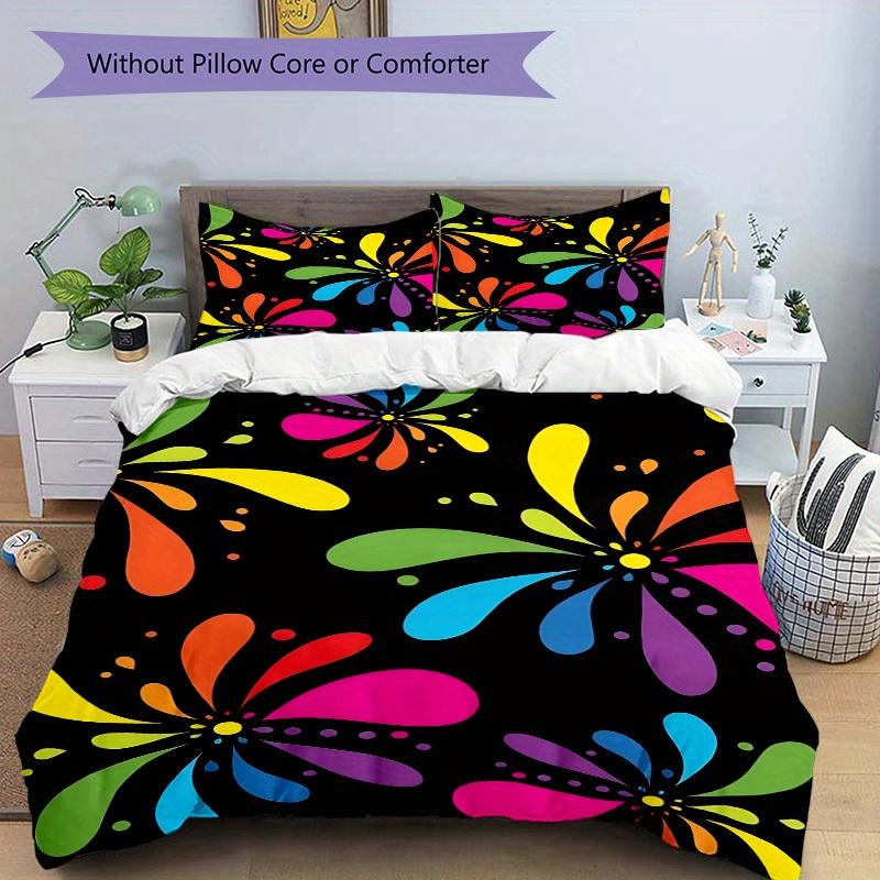 3Pcs Colorful Floral Pattern Printed Bedding Set, Breathable And Soft,(Includes 1 Duvet Cover And 2 Pillowcases, Quilt Not Included) yy250815161