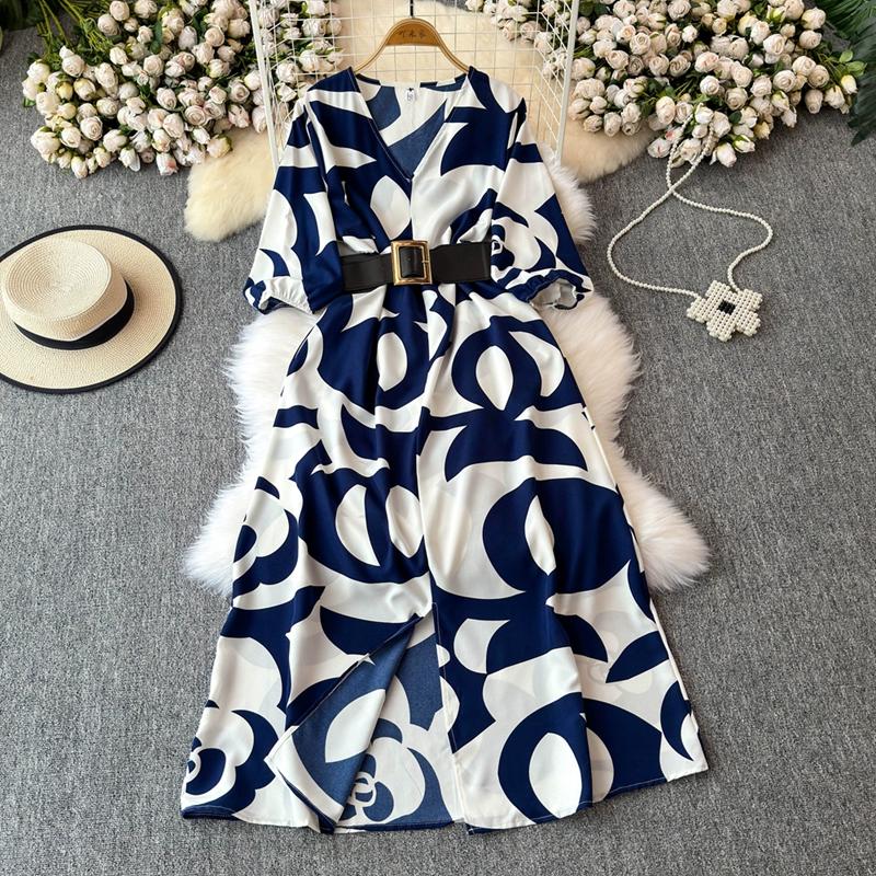 Французский стиль, длинное летнее новое женское платье, высококачественная фактура, изысканное платье с V-образным вырезом